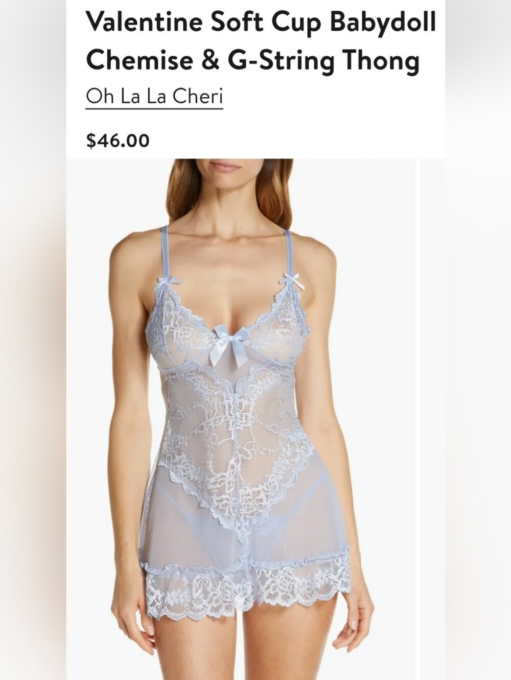 Oh La La Cheri Soft Cup Babydoll Lace Detail 1X/2X New Coquette Girl Light Blue